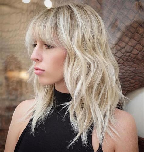 blonde haircut with bangs|More.